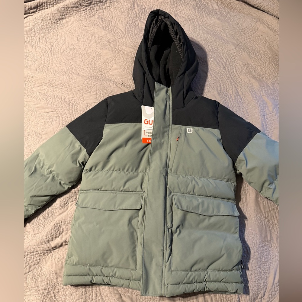 Gusti Kids Black and Green Hooded Puffer Jacket
